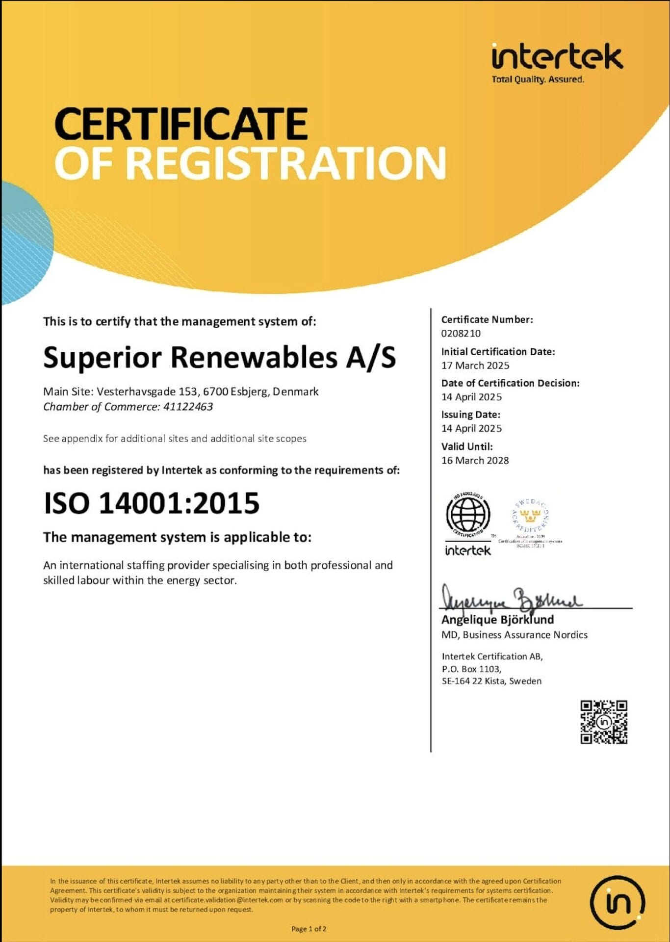 ISO 14001-Zertifikat